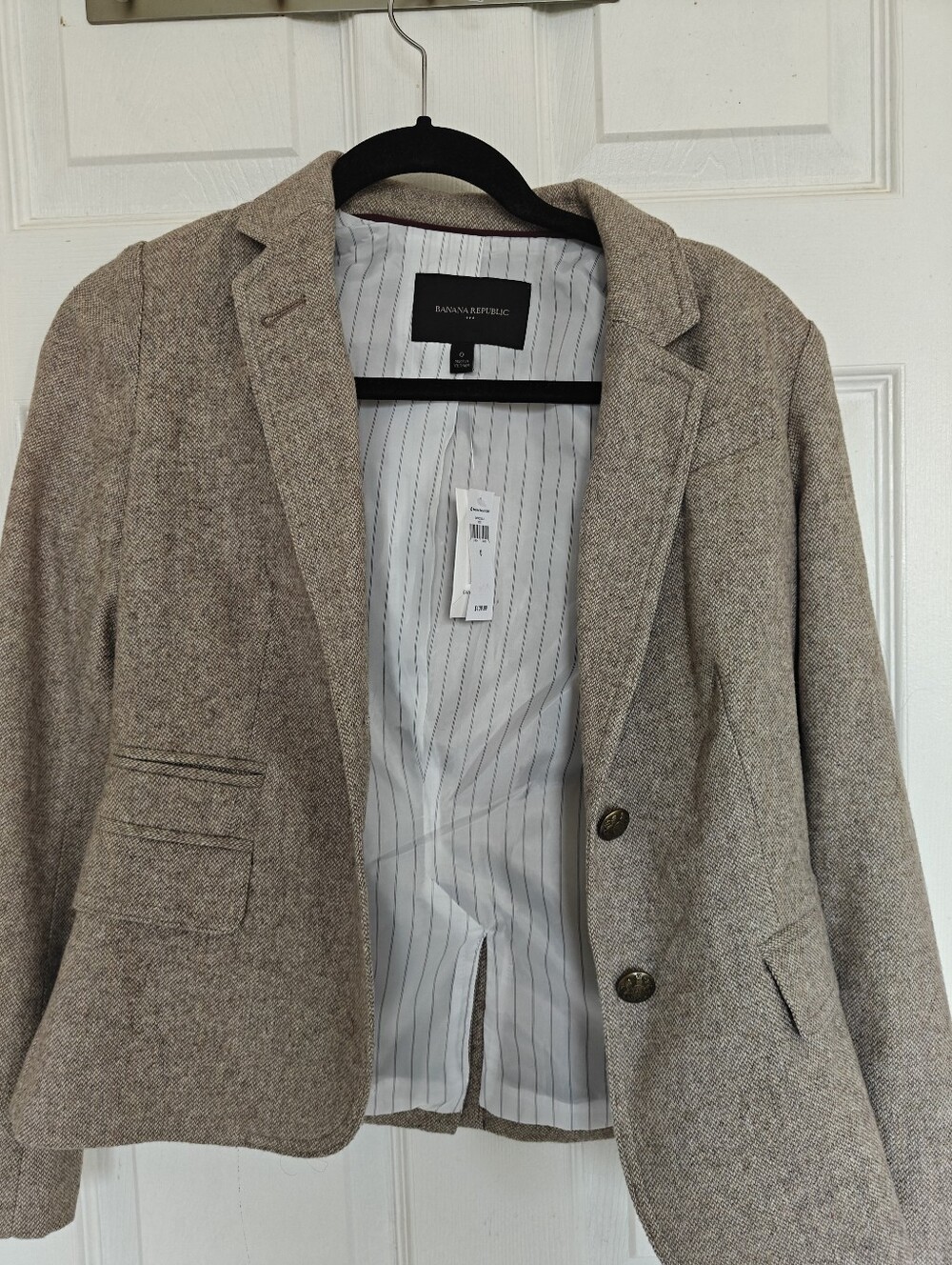 NWT Banana Republic Women's Tan Tweed Wool Blazer Jacket, Size 0 - Picture 7 of 9